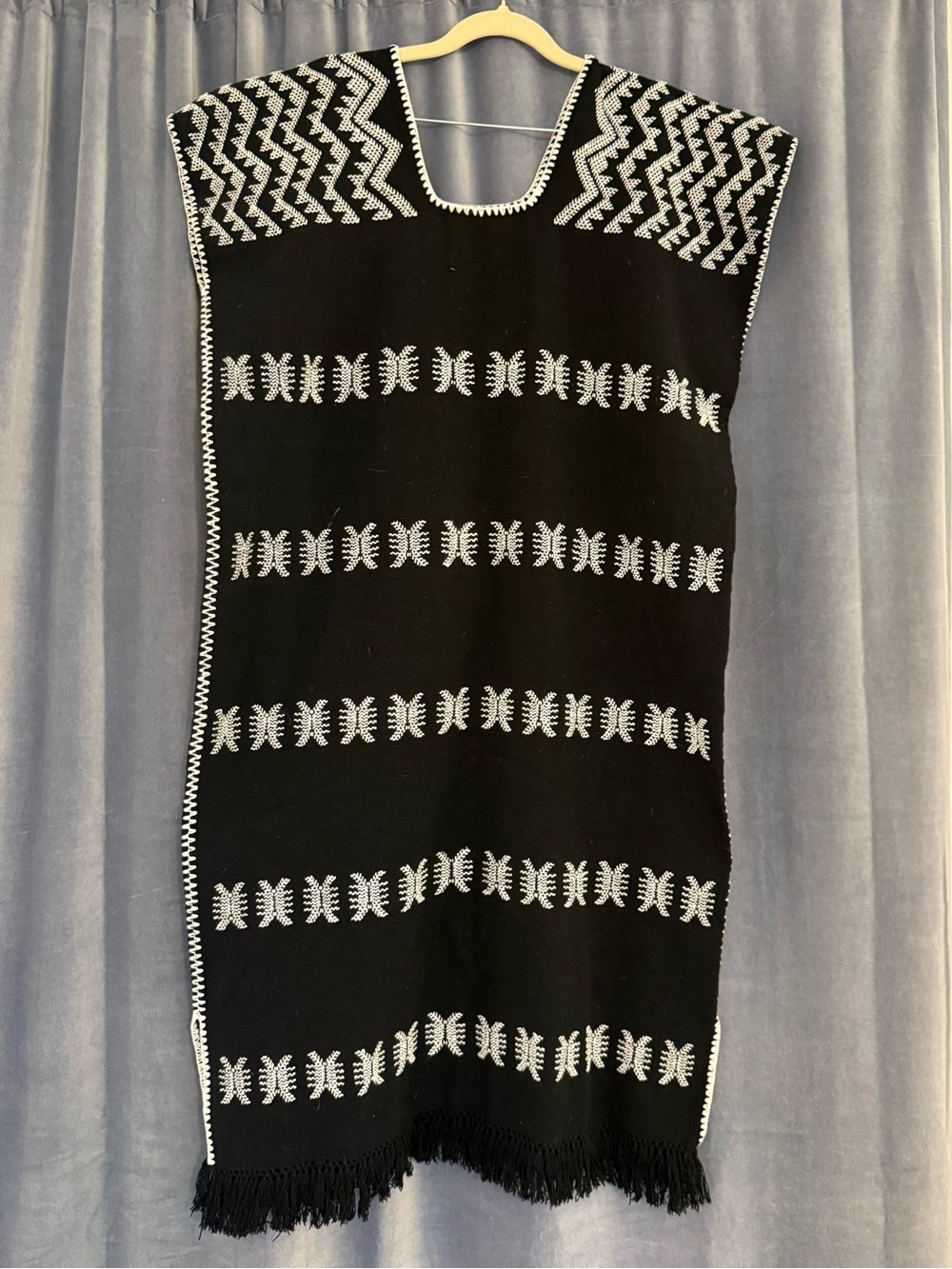 Black Embroidered Sleeveless Midi Dress with Fringe